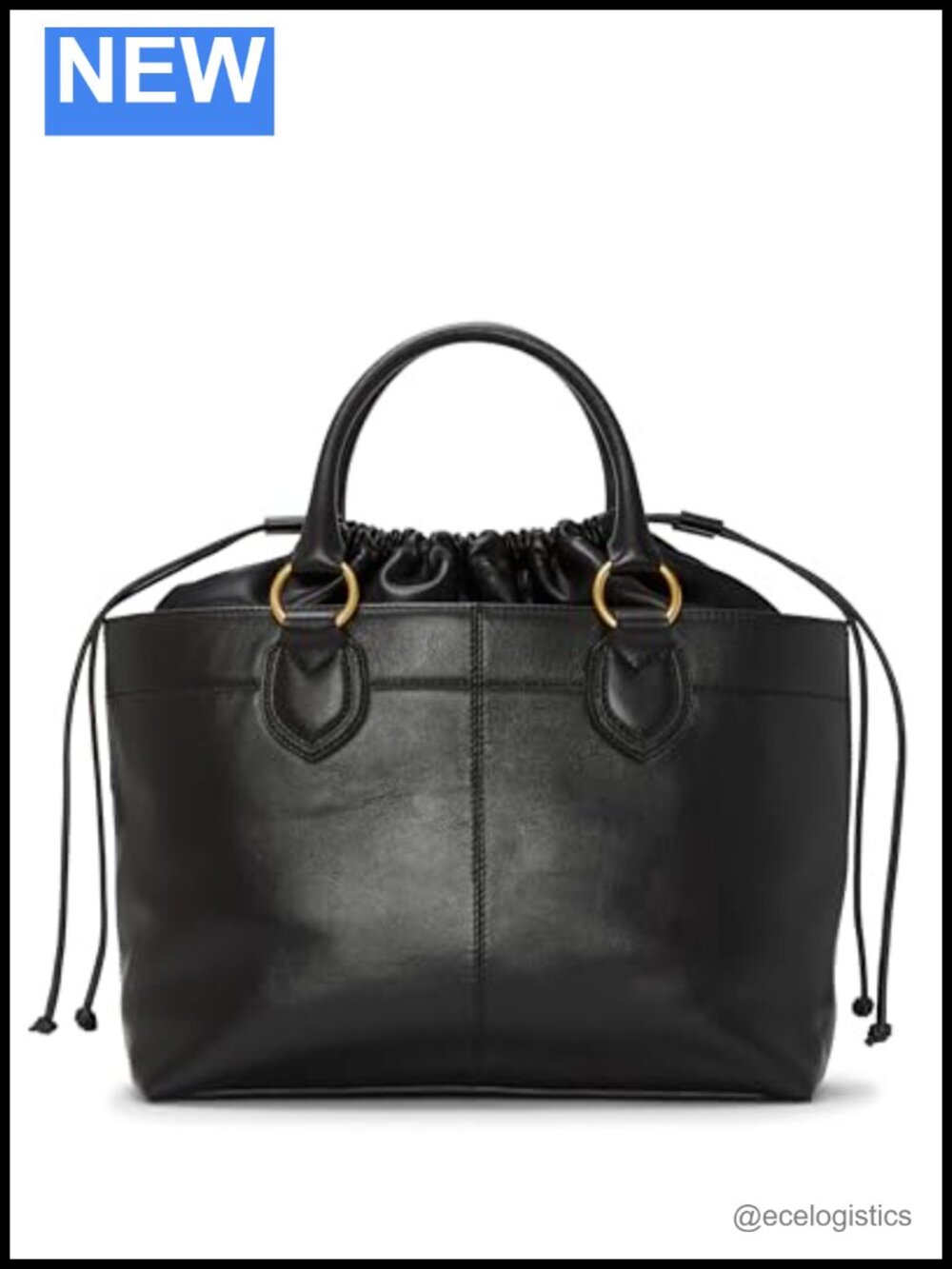 Leather Tote Bag with Drawstring Closure and Crossbody Strap